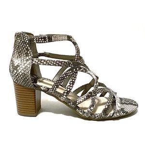 Fergalicious Moses Natural Snake Skin Print Strappy Block Heel